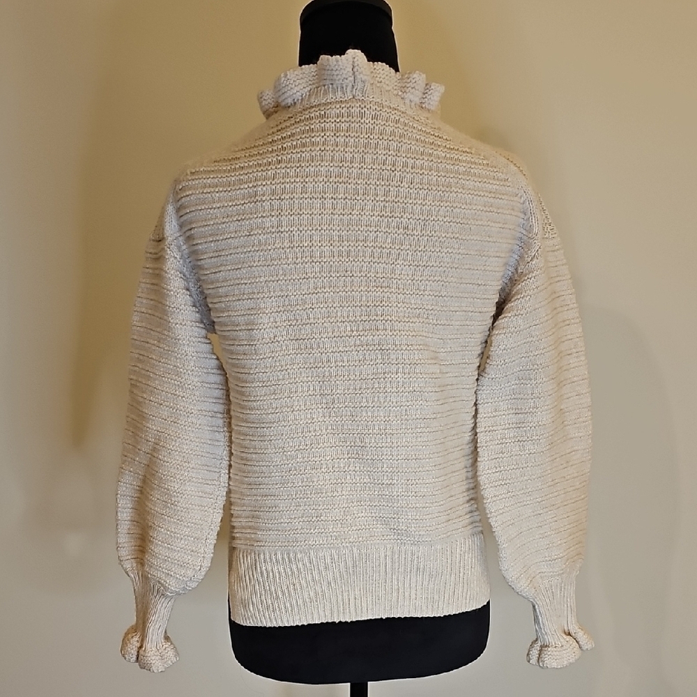 Madewell Cream Ruffle Neck Ruffle Sleeve Sweater - Picture 3 of 9